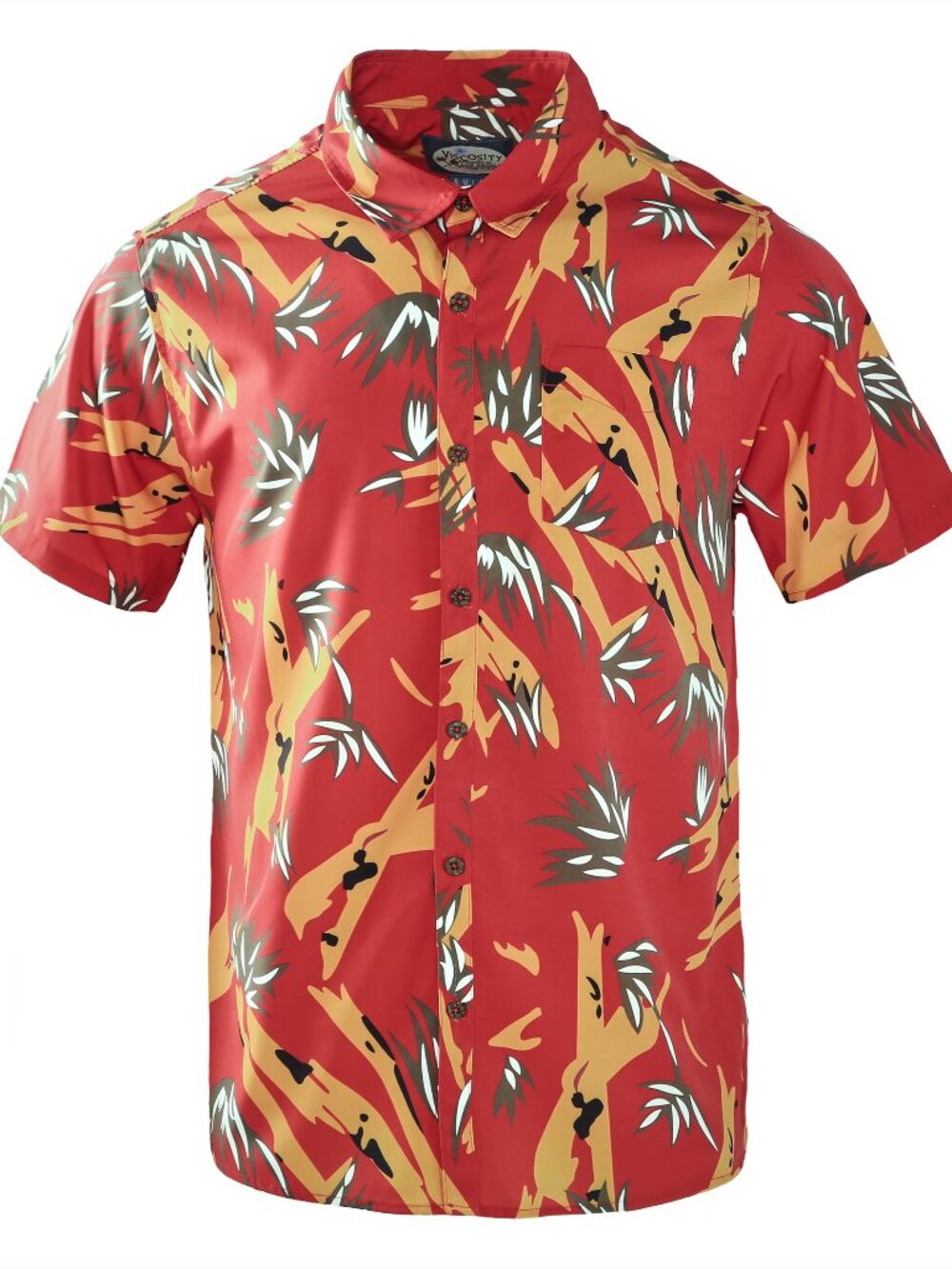 Men's Hawaiian Shirt Short Sleeve Red Abstract Tropical Print Button Down Top
